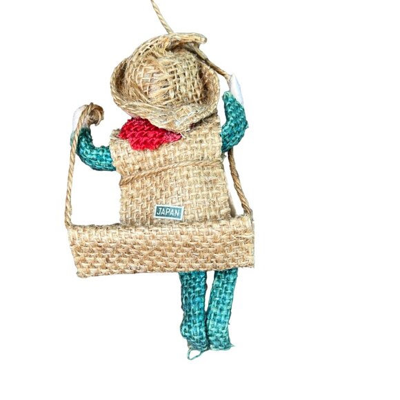 Vintage Burlap & Plastic Elf Decoration With Green Legs Red Scarf Made in Japan - Picture 6 of 10